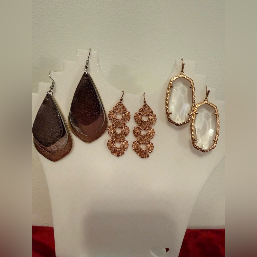 Elegant Gold and Brown Earrings Set 3 pairs NWOT